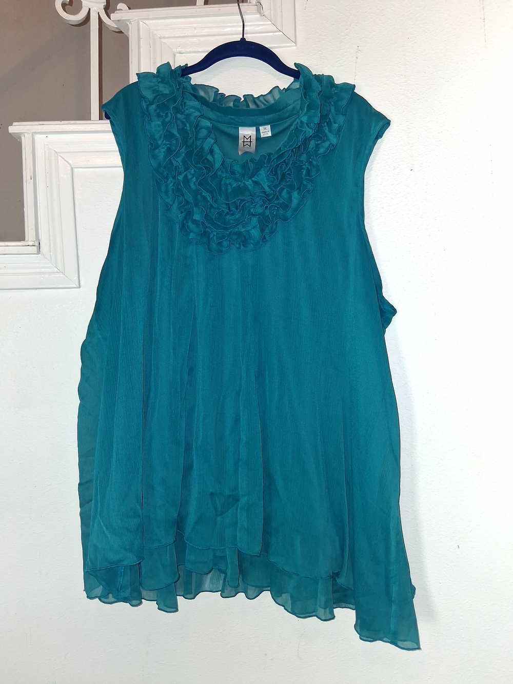 Marc Bouwer Teal Ruffle Neck Sleeveless Camisole
